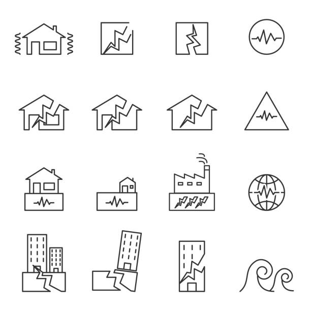 erdbeben-symbol. linie-symbol-vektor-illustration - aktiver vulkan stock-grafiken, -clipart, -cartoons und -symbole