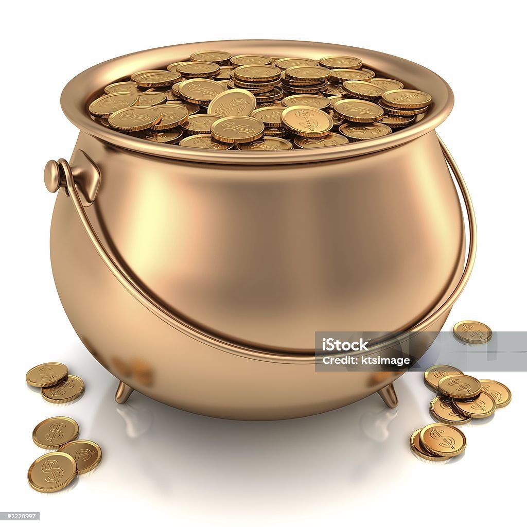 Golden Pot full of Gold Coins  Achievement Stock Photo