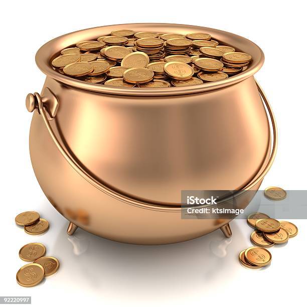 Golden Pot Full Of Gold Coins Stock Photo - Download Image Now - Achievement, Banking, Coin