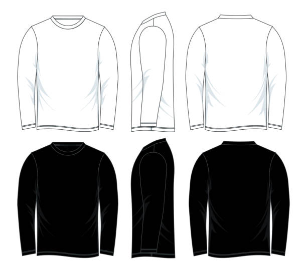 ilustrações de stock, clip art, desenhos animados e ícones de men s t-shirt long sleeve - long sleeved