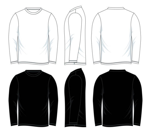 мужская футболка с длинным рукавом - long sleeved shirt blank black stock illustrations