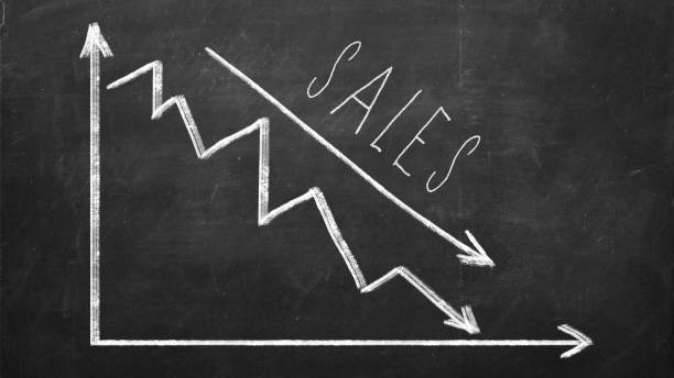 istock Decreasing graph and sales word drawn on blackboard 922215580