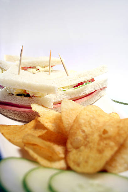 Mini Sandwiches and Potato Chips stock photo