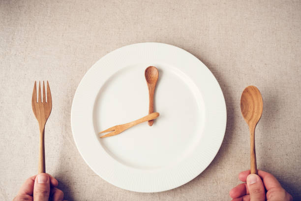 istock white plate with spoon and fork, Intermittent fasting concept, ketogenic diet, weight loss 922221574