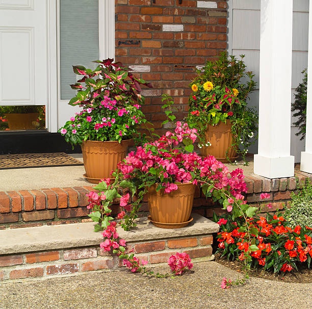 Front porch with planters stock photo