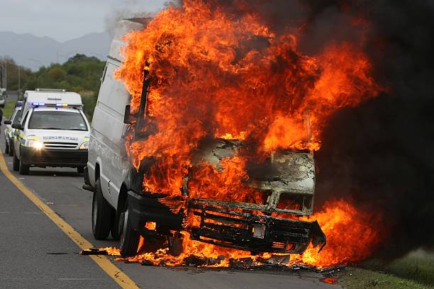istock Burning Auto and Police 92225651