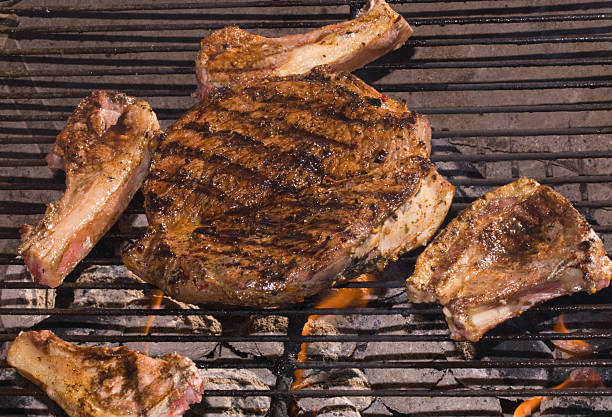 Meat on a barbecue stock photo