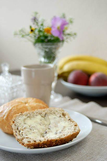 Breakfast with two buns stock photo