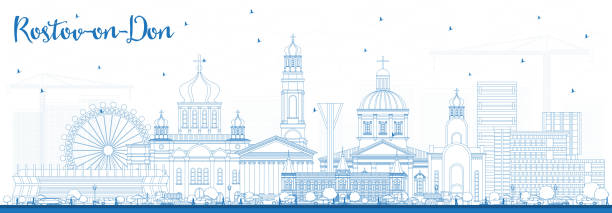 Outline Rostov-on-Don Russia City Skyline with Blue Buildings. Outline Rostov-on-Don Russia City Skyline with Blue Buildings. Vector Illustration. Business Travel and Tourism Concept with Modern Architecture. Rostov-on-Don Cityscape with Landmarks. rostov on don stock illustrations
