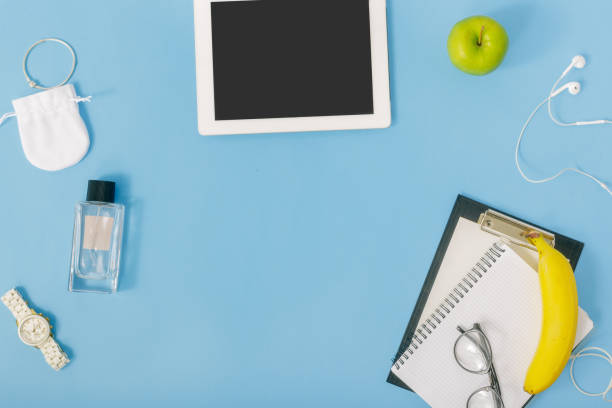 istock Frame from supplies for education on blue background, top view. Creative education background 922289738