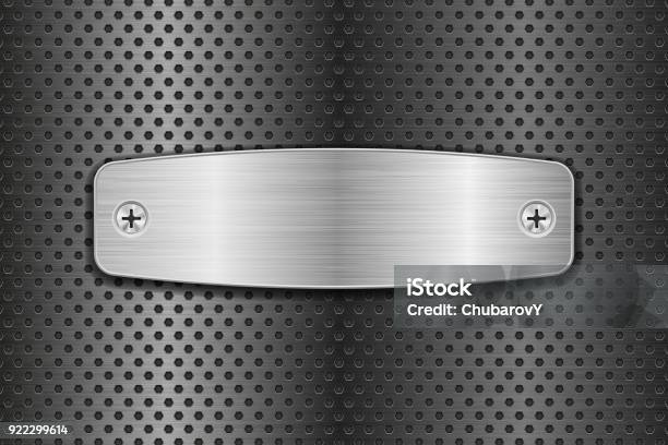 Metal Brushed Plate On Perforated Background Stock Illustration - Download Image Now - Plate, Metal, Steel