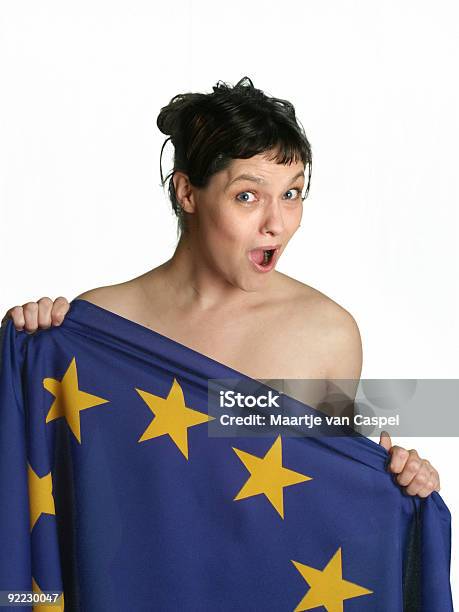 Woman And A Flag Stock Photo - Download Image Now - Adult, Adults Only, Blue