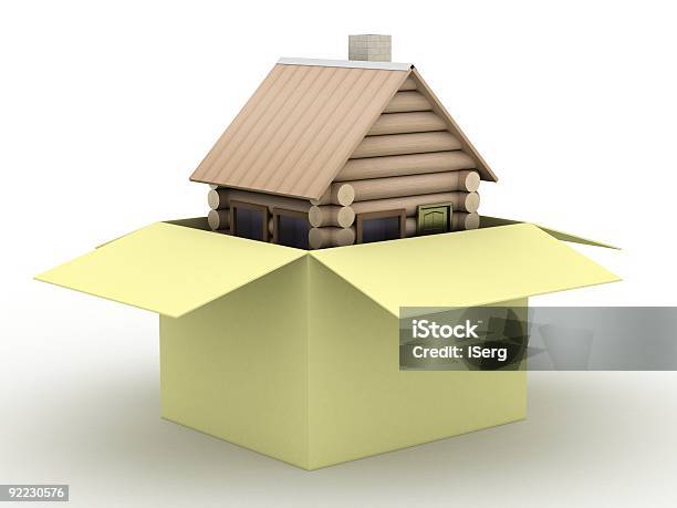 Pequena Casa De Madeira Em Uma Caixa 3 D Imagem - Fotografias de stock e mais imagens de Aberto - Aberto, Apartamento, Armação de Construção