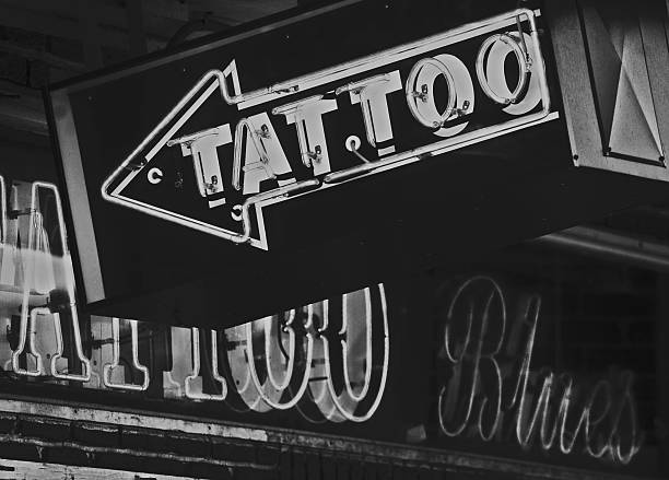 istock Neon Tattoo Signage in BW 92230986