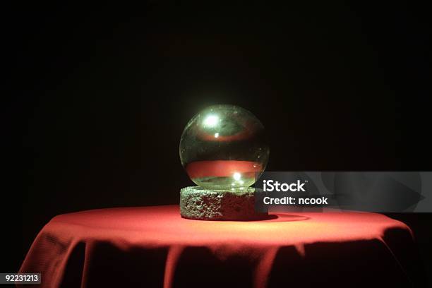 Crystal Ball On Red Table With Black Background Stock Photo - Download Image Now - Fortune Teller, Aging Process, Color Image