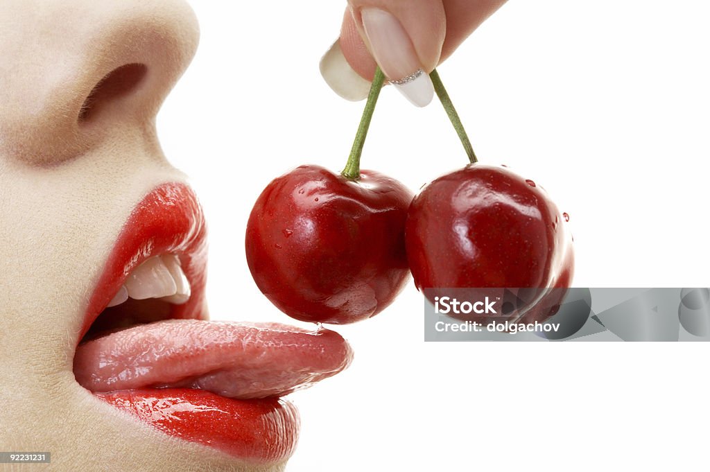 cherry, lips and tongue  Cherry Stock Photo