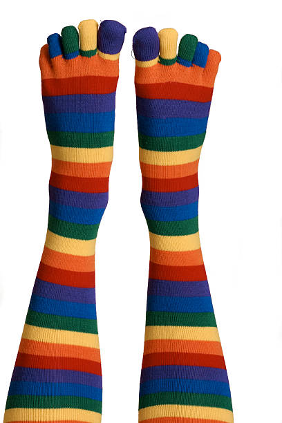 istock Funny feet in rainbow socks 92231749