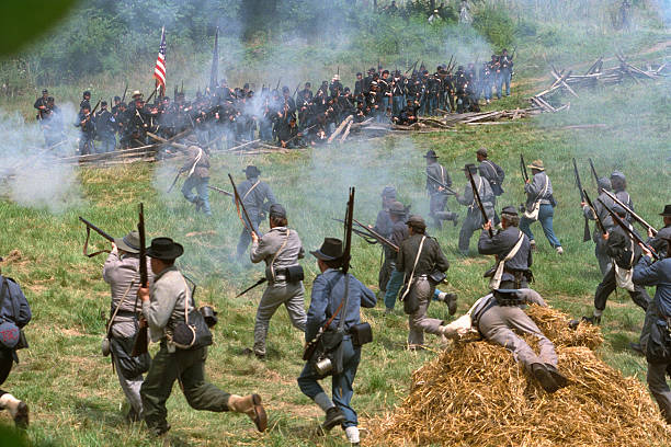 Confederate Infantry Civil War Charge Against Union Position  civil war photos stock pictures, royalty-free photos & images
