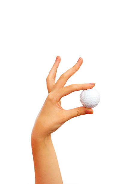 istock Hand holding golf ball isolated on the white 92232908