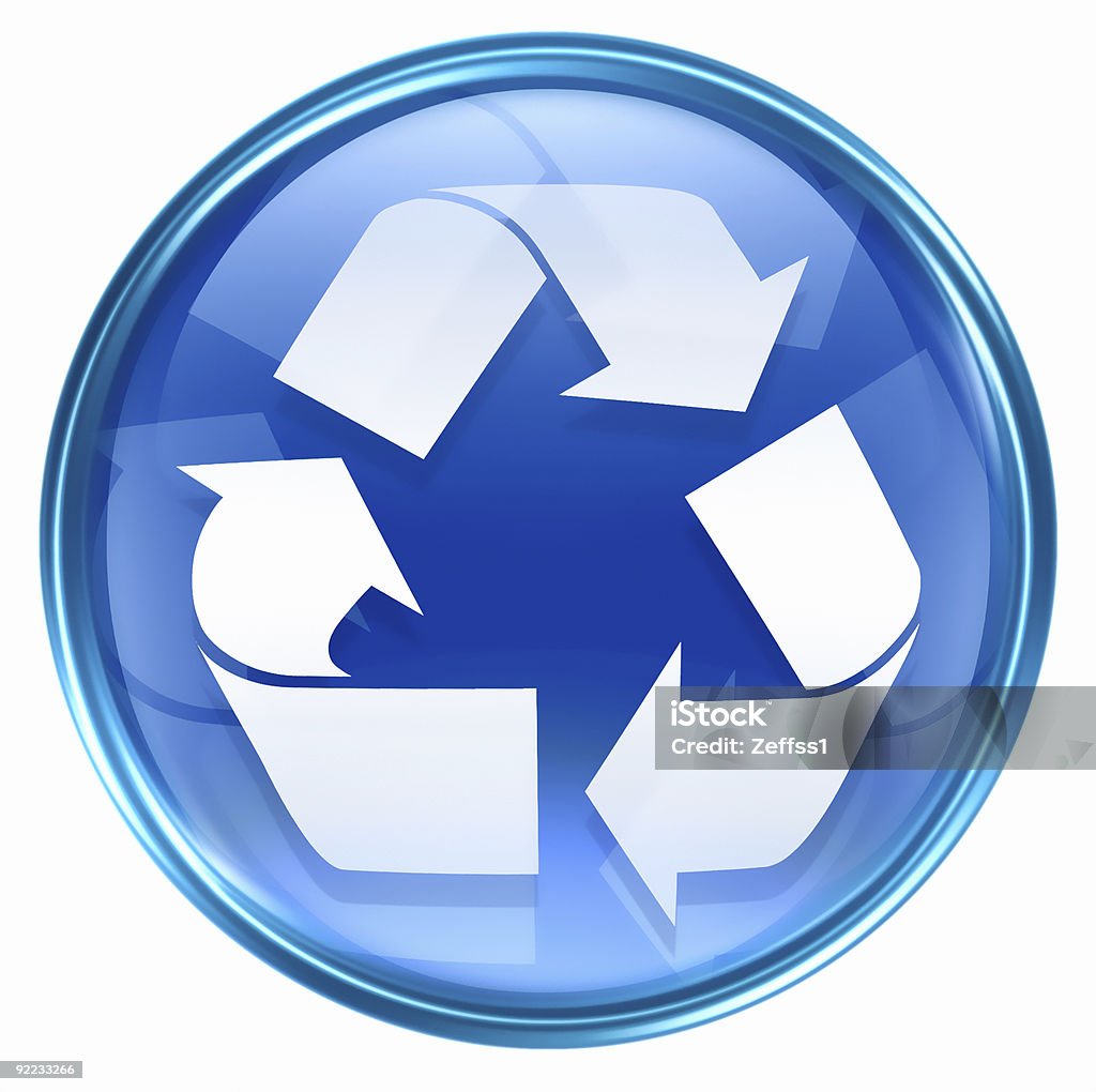 Símbolo de reciclaje icono azul, aislado sobre fondo blanco. - Ilustración de stock de Azul libre de derechos