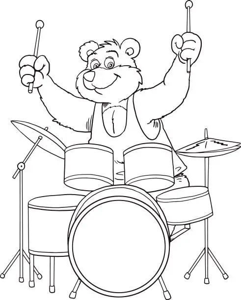 Vector illustration of Bear drummer