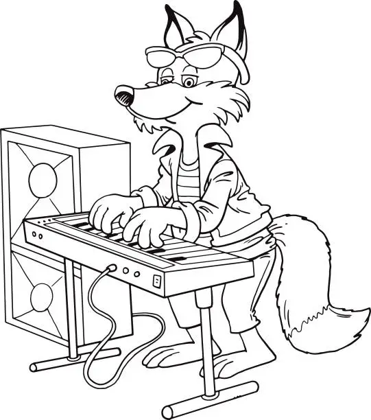 Vector illustration of foxy musician with synthesizer