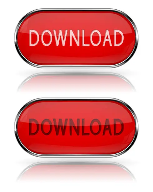 Vector illustration of DOWNLOAD red buttons. Pair of normal and active icons