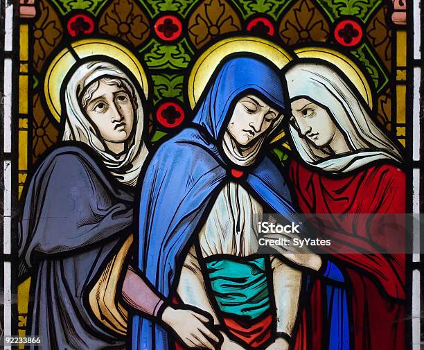 Three Women Under The Cross Stock Photo - Download Image Now - Women, Stained Glass, Only Women