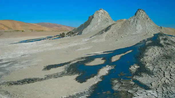 Panorama view to mud volcanoes at Qobustan, Azerbaijan