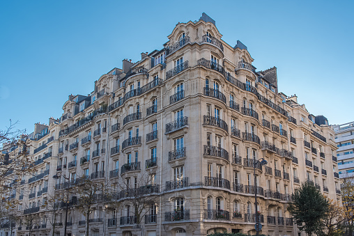 Paris, typical facade in a charming district, beautiful building