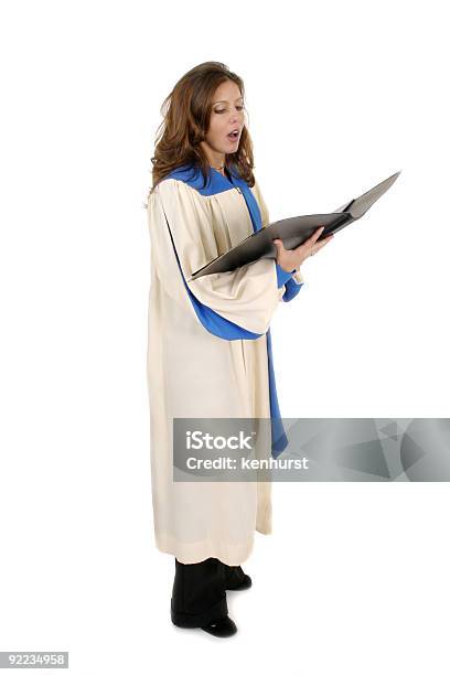 Woman In Church Robe Singing 4 Stock Photo - Download Image Now - Choir, Ceremonial Robe, Adult