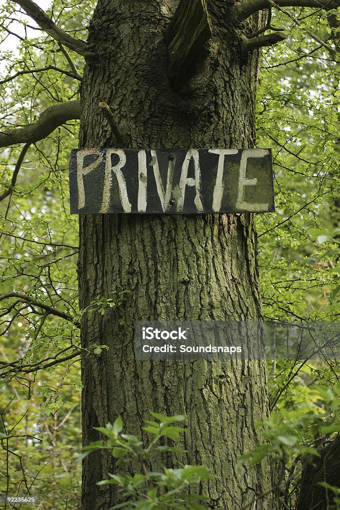 Private Notice on Tree  Branch - Plant Part Stock Photo