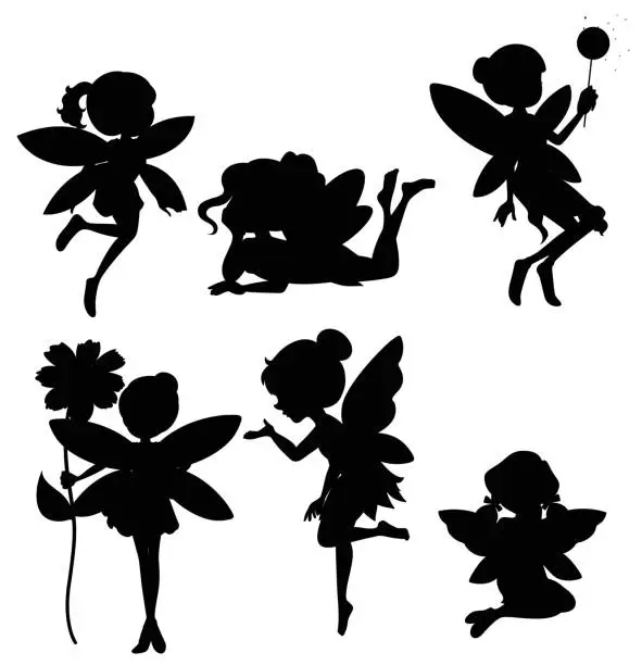 Vector illustration of Silhouette set of fairies