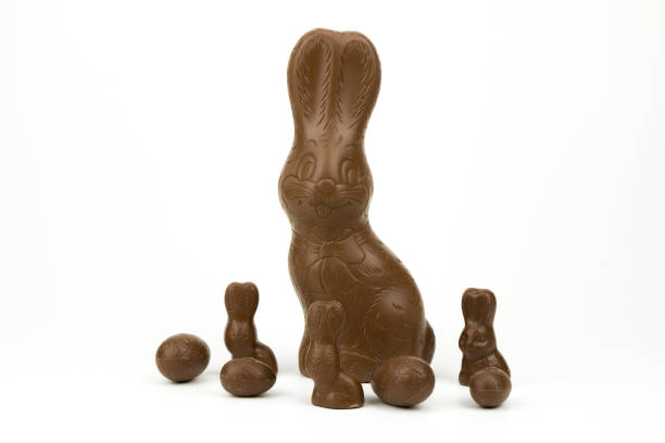 istock Easter bunnies and Easter eggs made from chocolate isolated on white 922368622