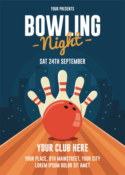 illustrations, cliparts, dessins animés et icônes de modèle de flyer de nuit bowling - leagues