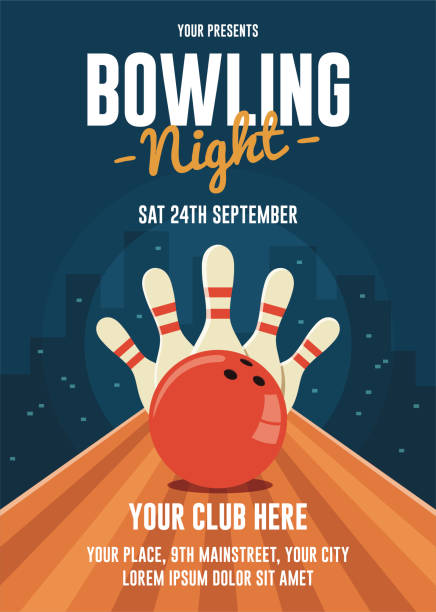 ilustrações de stock, clip art, desenhos animados e ícones de bowling night flyer template - sports league