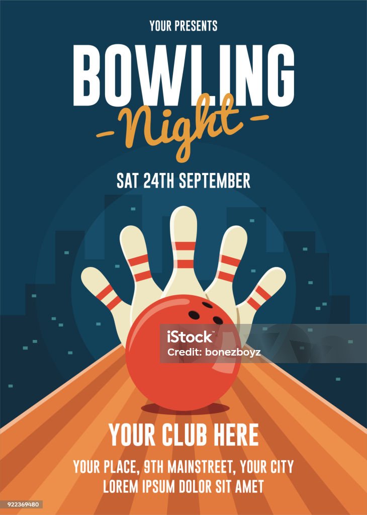 Bowling Night Flyer Template A4 flyer template, CMYK color mode Ten Pin Bowling stock vector