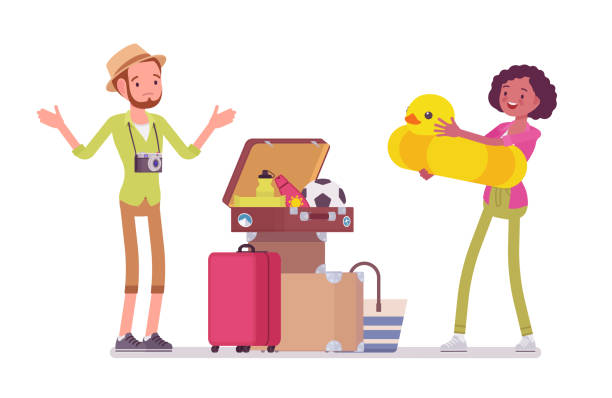ilustrações de stock, clip art, desenhos animados e ícones de packing luggage for travel - packing duck