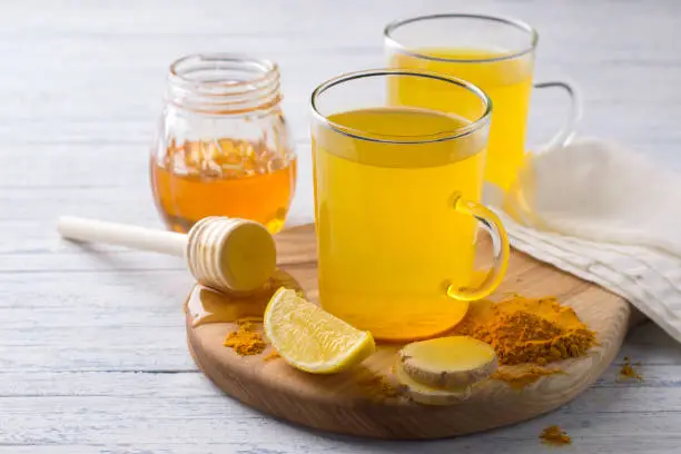 Photo of Energy tonic drink with turmeric, ginger, lemon and honey