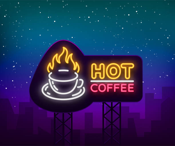 istock Coffee neon signboard, logo, glowing emblem, vector illustration for your business. A bright signboard advertising coffee, hot drinks. Billboard 922372886