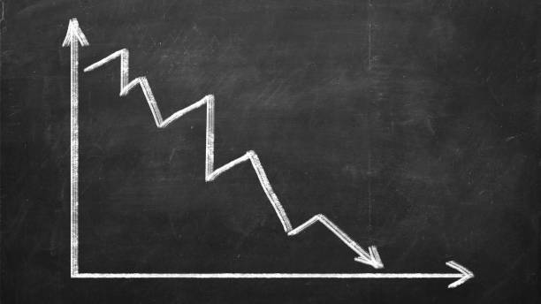 istock Finance business graph. Declining Line graph drawn with chalk on blackboard 922373222