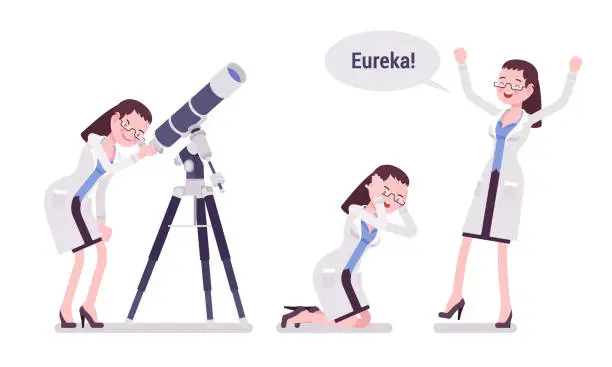 Vector illustration of Female scientist happy with eureka result