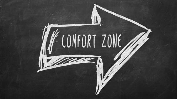 istock Arrow drawn on blackboard with text in it: Comfort zone 922375456