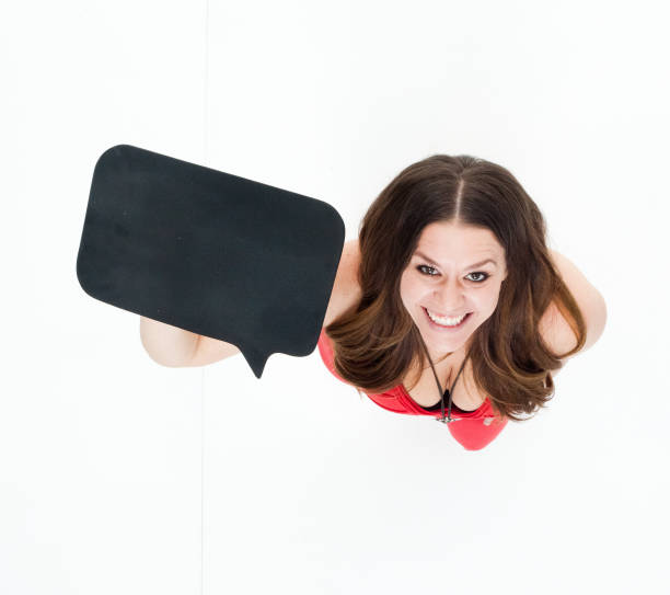 istock Above view of lovely lady speech bubble 922376130