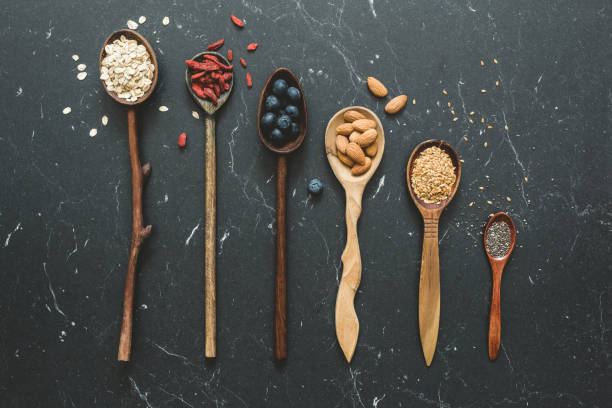 Superfood selection in wooden spoons