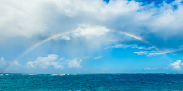 Double rainbow over the Caribbean Sea. The island Saona panoramic photo.