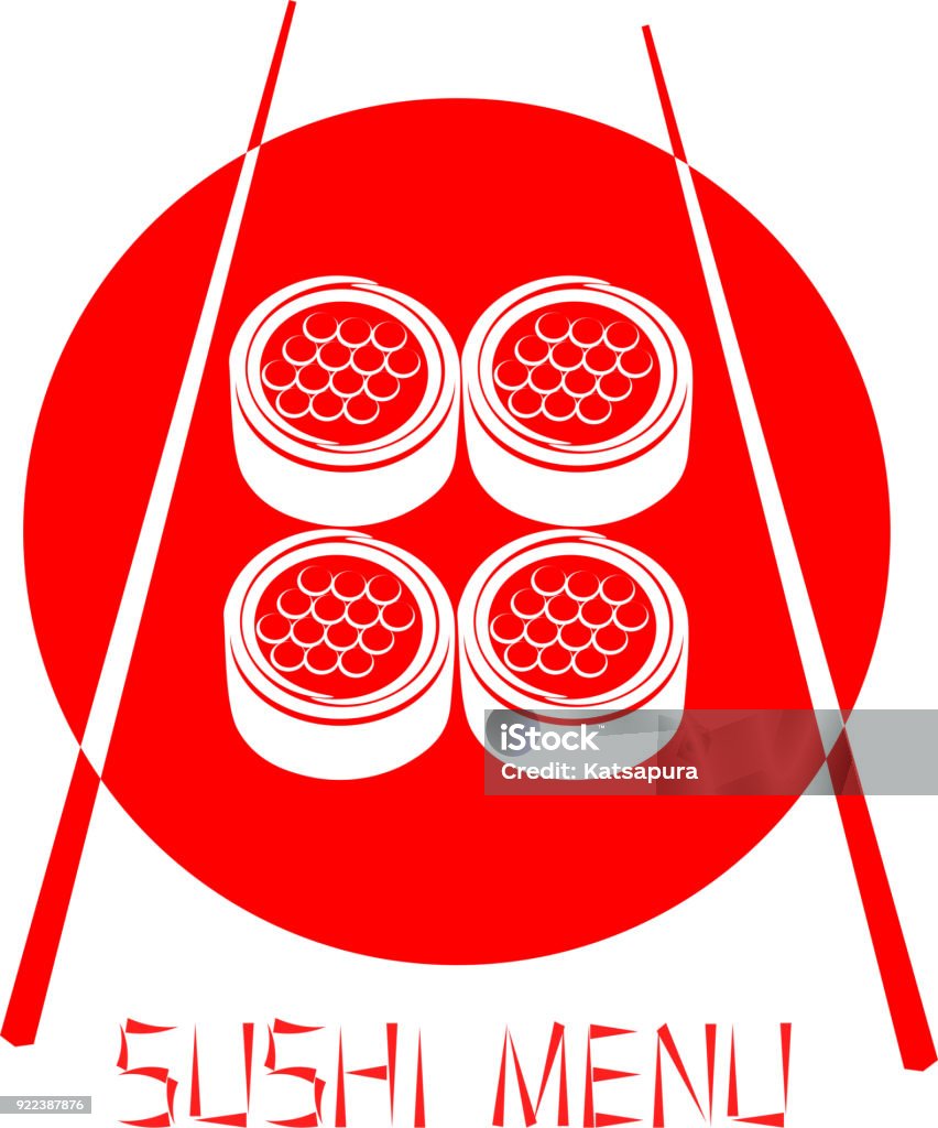 Red logo of the Japanese restaurant, sushi with red caviar isolated on white background. Sushi menu. Vector illustration. Art stock vector