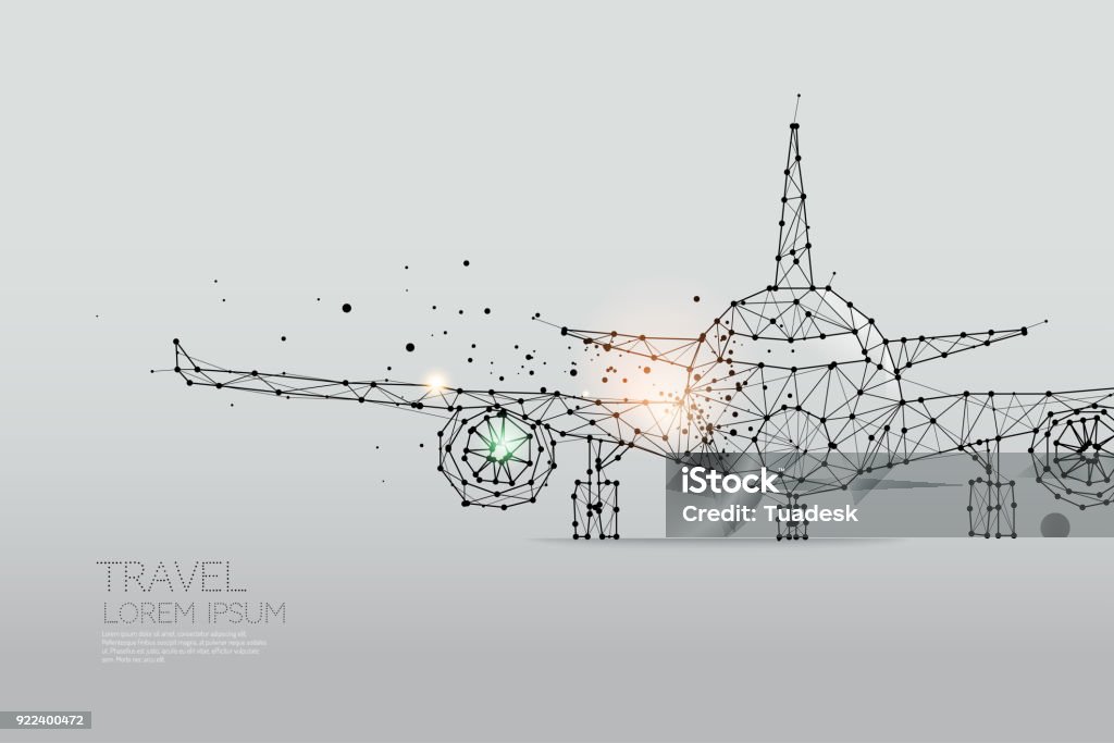 Las partículas, arte geométrico, línea y punto de avión - arte vectorial de Avión libre de derechos