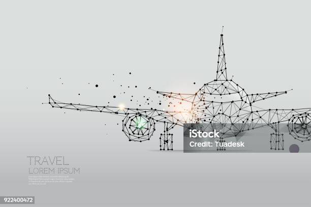 Ilustración de Las Partículas Arte Geométrico Línea Y Punto De Avión y más Vectores Libres de Derechos de Avión