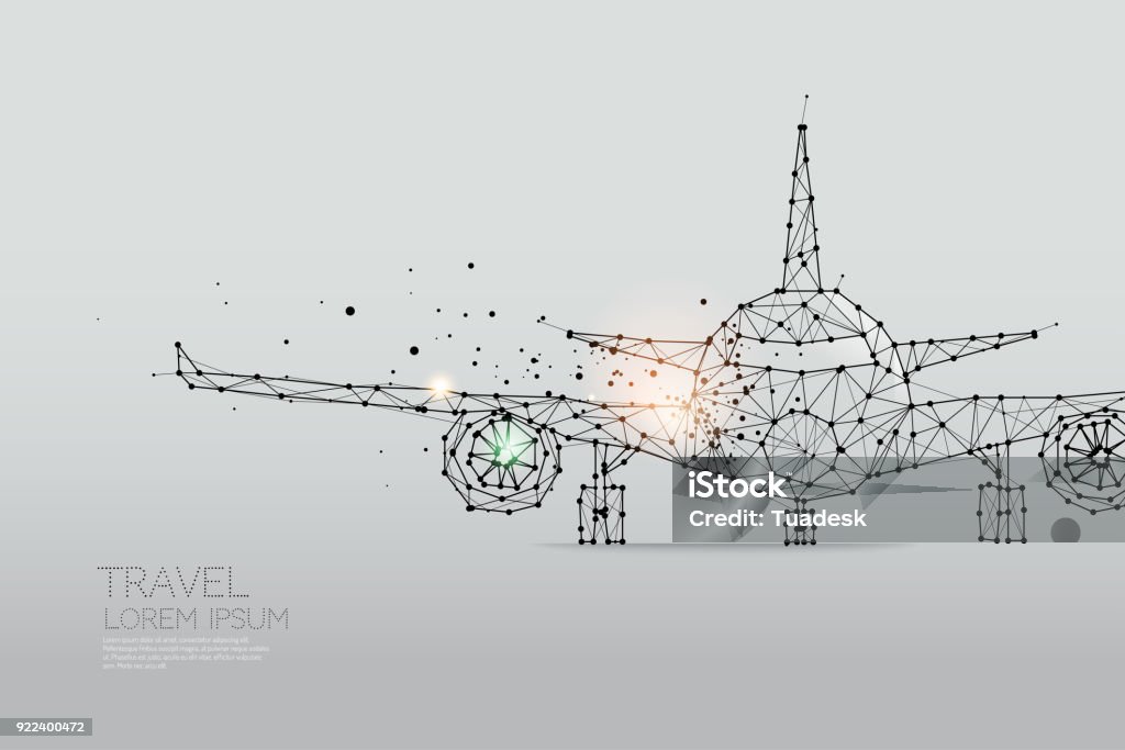Les particules, l’art géométrique, la ligne et la dot d’avion - clipart vectoriel de Avion libre de droits